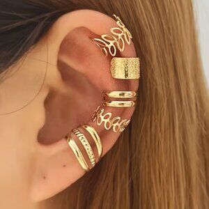 5pc Boho Ear Cuff Set Gold Clip On Earrings Z40